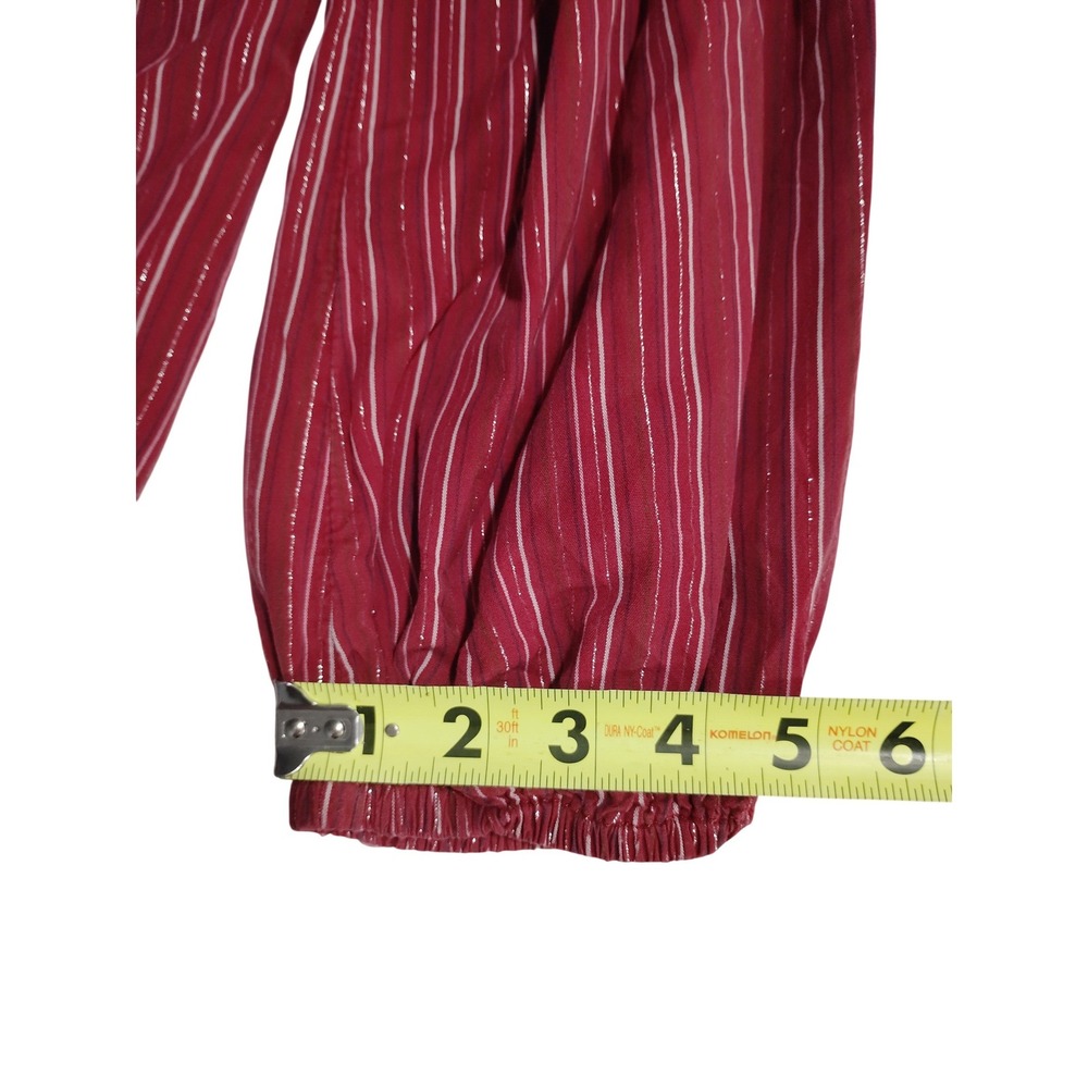 Madewell Maroon Metallic Striped V-Neck Balloon Sleeve Blouse Top XL Cotton - Picture 6 of 9
